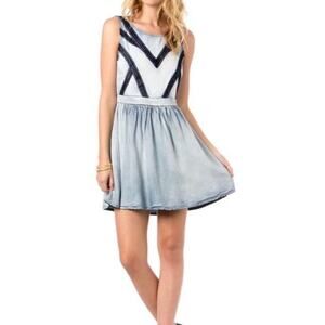 Miss Me Sweet surprise Chambray Mini Dress Women Size Small Blue A-line Crochet